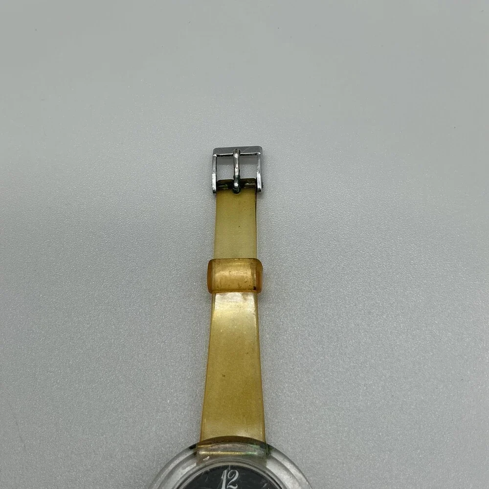 Vintage Lucerne Mens Watch 36mm Black Dial Clear Case Silicone Strap Manual Wind